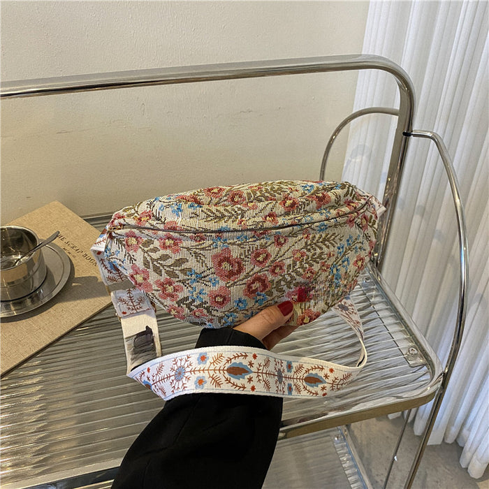 Wholesale Women's bag, fashionable canvas, niche retro broadband crossbody bag, chest bag, waist bag