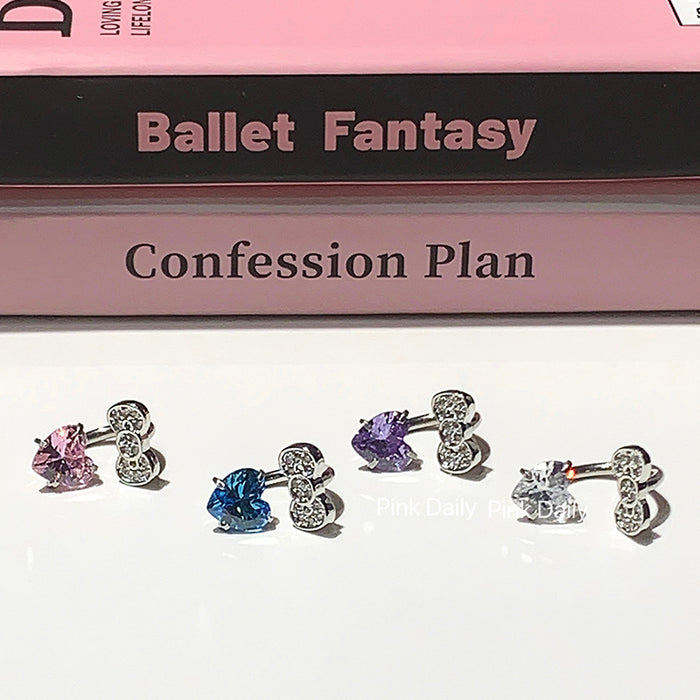 Wholesale  Cute  bow horseshoe ring pink love zircon titanium steel ear bone nail 1.2mm thick earrings
