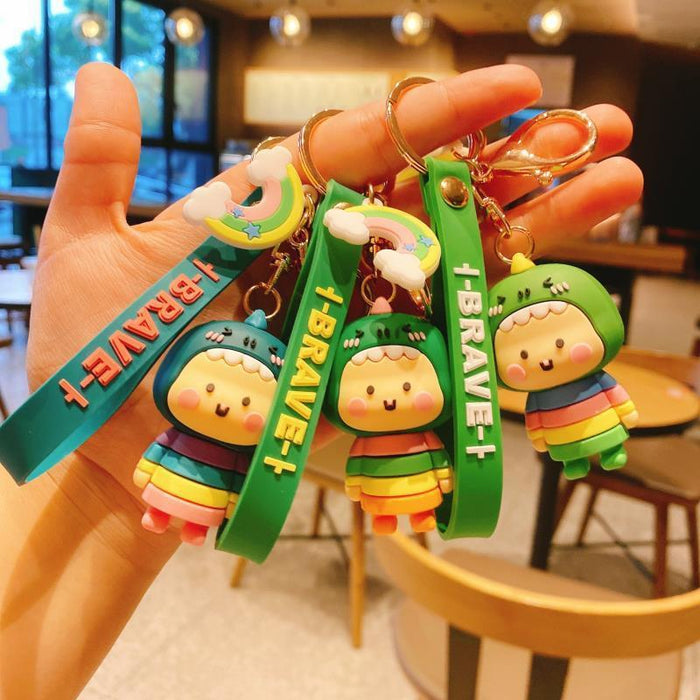 Wholesale  Cartoon Rainbow Dinosaur Keychain Women's Cute Bag Car Keychain Pendant