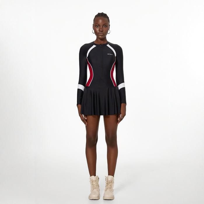 Wholesale Sports swimsuit long sleeved sunscreen slimming one-piece slim fit skirt style swimsuit