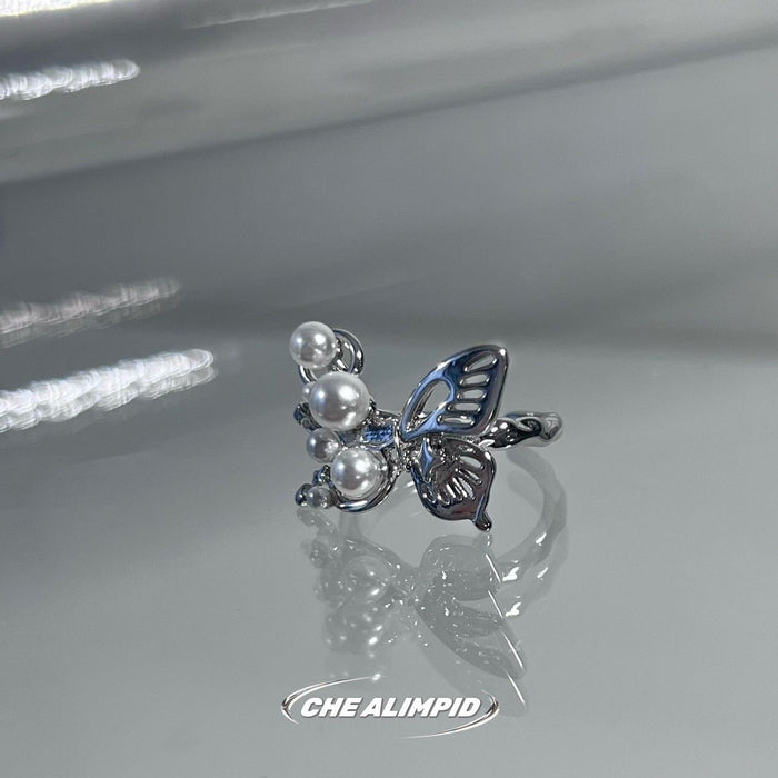 Wholesale Butterfly Pearl Titanium Steel Ring for Women