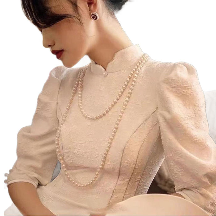 Wholesale Imitation pearl chain long necklace sweater chain with multiple loops