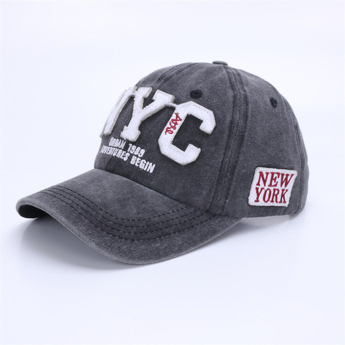 Wholesale Washed embroidered duckbill cap, baseball cap, adhesive fabric, three-dimensional embroidered duckbill cap, curved brim, versatile shade design