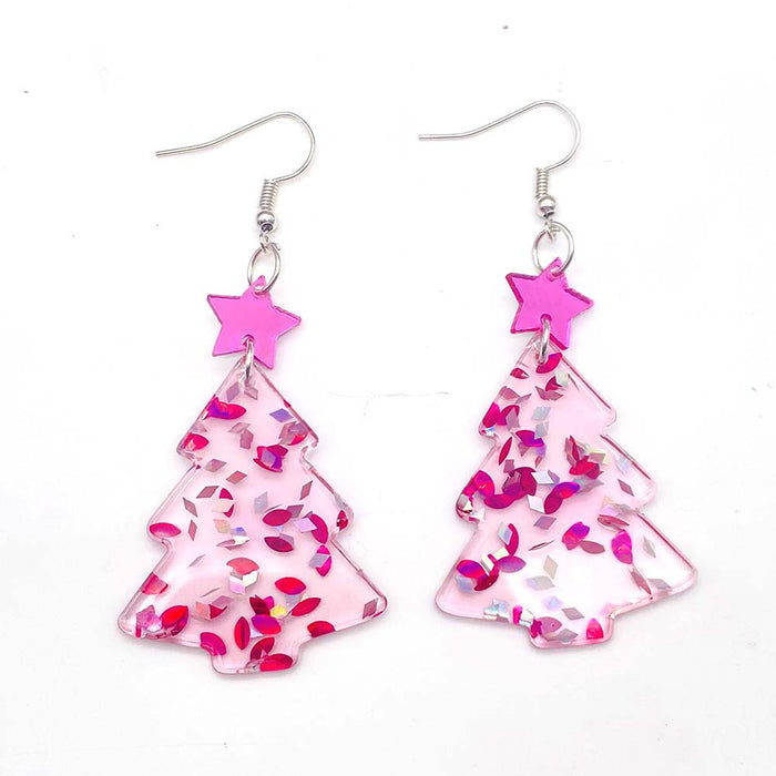 Wholesale Christmas earrings pink Christmas tree five-pointed star cat acrylic earrings Christmas gift
