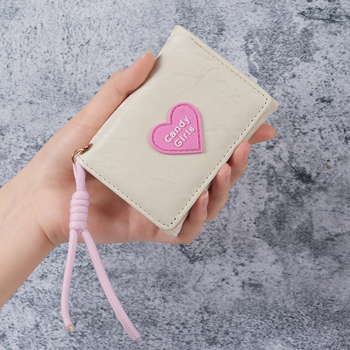 Wholesale Lanyard Wallet Love Design PU Solid Color Daily Casual Women' s Wallet