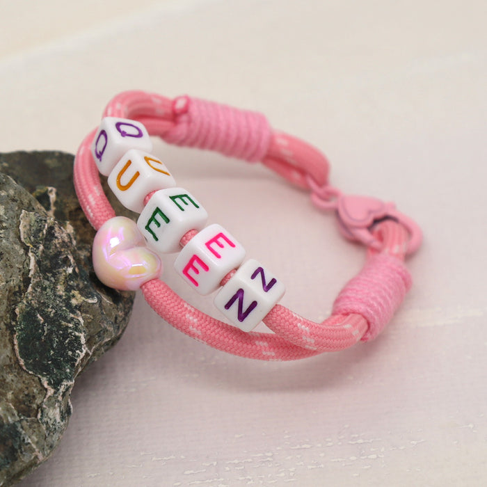 Wholesale Handmade woven colorful rope knotted bracelet bead peach heart letters DIY