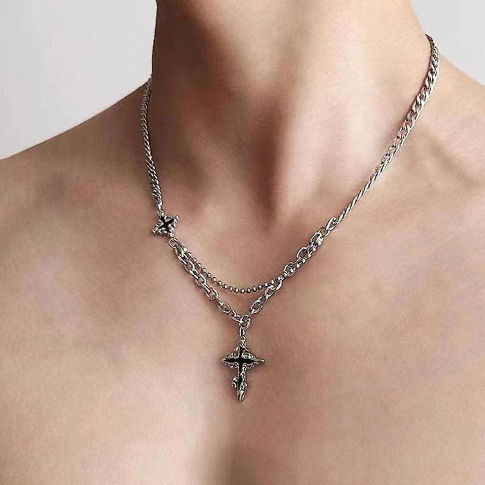Wholesale Black cross necklace, niche luxury sweater chain, hoodie accessory