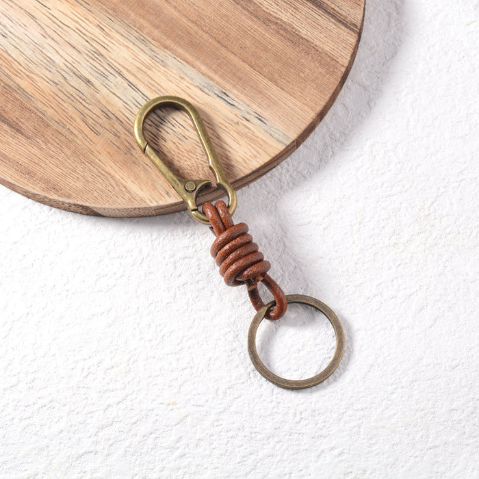Wholesale Vintage Handwoven Leather Keychain with Lobster Clasp Bag Pendant