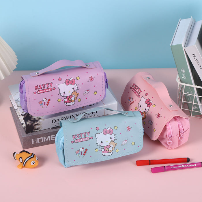 Wholesale Cartoon Cat Large Capacity Double-Layer Pencil Case