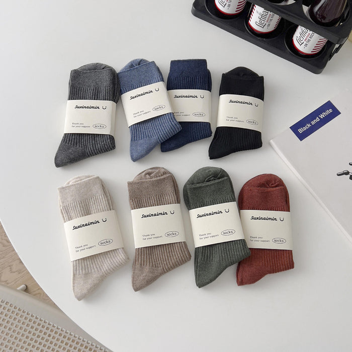 Wholesale Solid color men's socks, fashionable mid tube socks, breathable, sweat absorbing, comfortable cotton socks