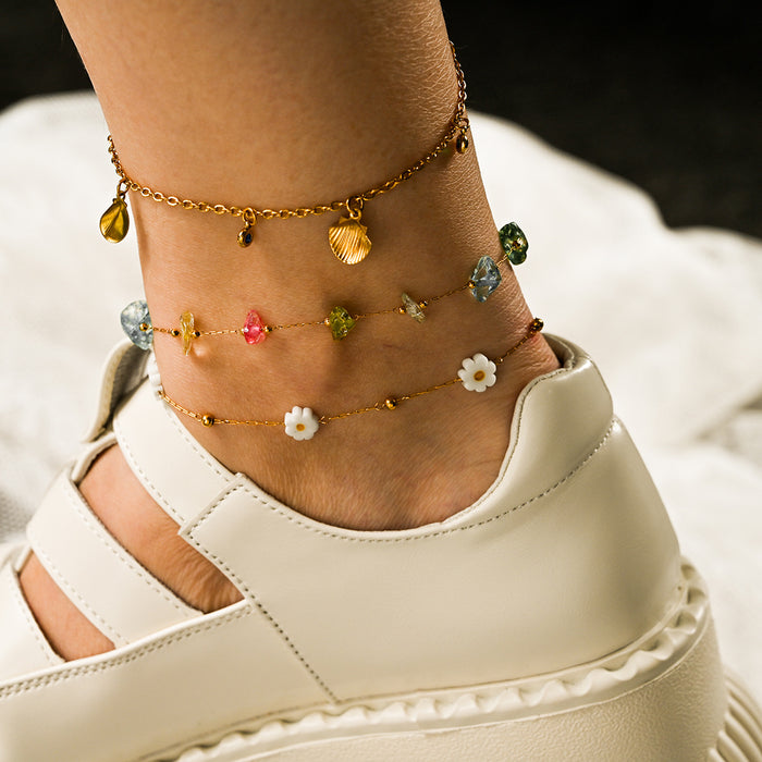 Wholesale Fashion classic stainless steel crushed stone ankle chain, colorful stone foot accessories wholesale