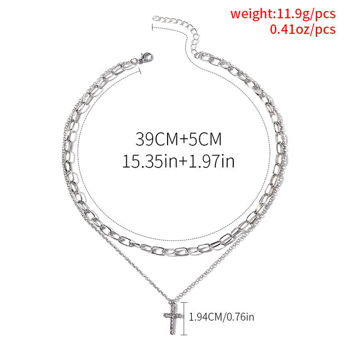 Wholesale Versatile Full Diamond Necklace, Fashionable, Personalized, Minimalist, Cross Multi Layer Necklace