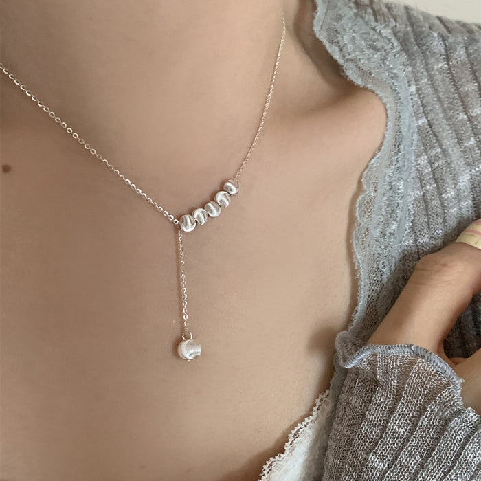 Wholesale  Frosted silver Cat's Eye Round Bead Necklace Simple All-match Clavicle Chain Necklace Women's Accessories