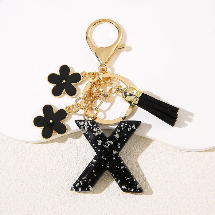 Wholesale Flower 26 English Letter Pendant Keychain Letter Keychain Women's Bag Accessories