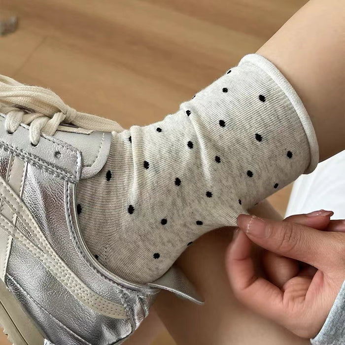 Wholesale Curled edge polka dot socks, mid tube socks, simple pile socks, long socks