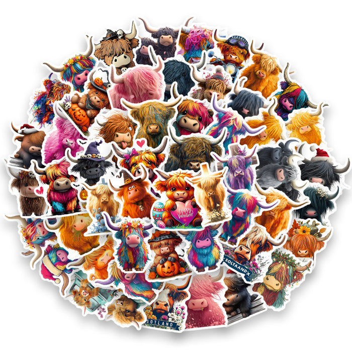 Wholesale 156pcs Scottish Highlands Cow Stickers Waterproof Graffiti Stickers Animal Laptop Stickers
