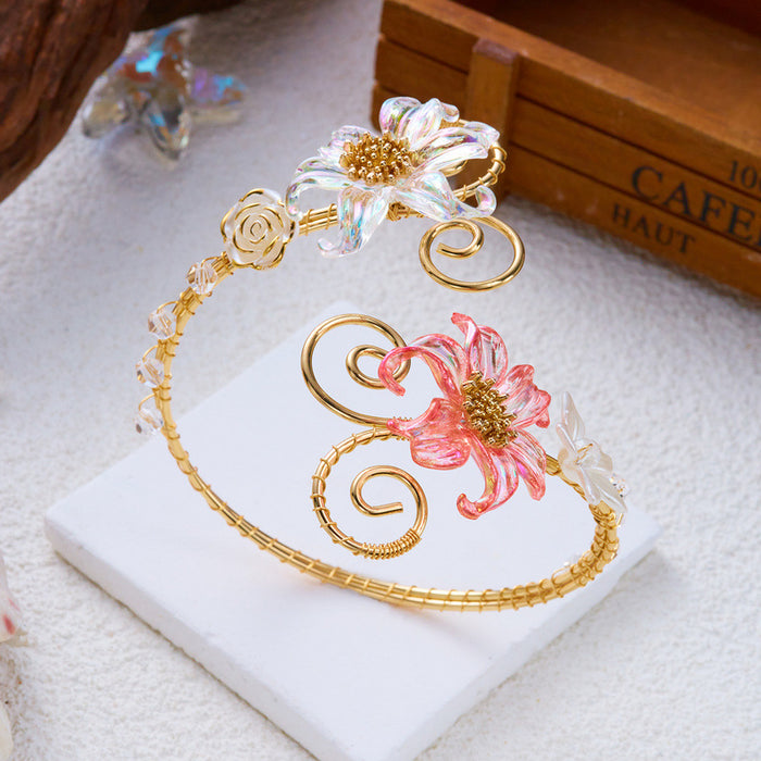 Wholesale Floral Design Pearl Open Cuff Bracelet Accessory for Wedding Party Gift Boutique