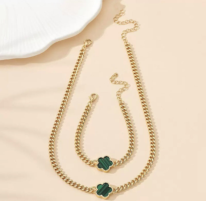 Wholesale 2pcs/ set Multicolor Lucky Five-Leaf Clover Chain Jewelry Set