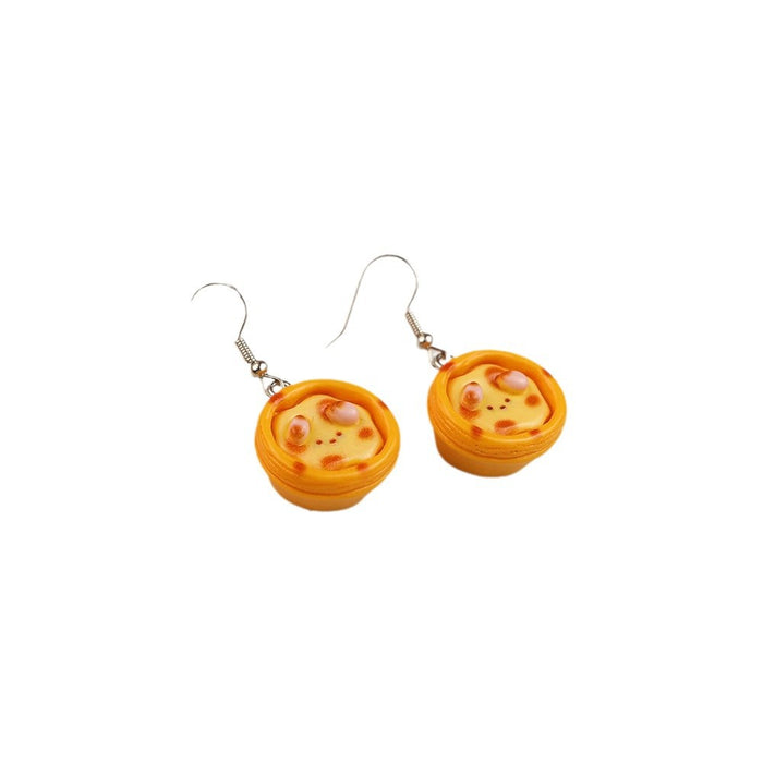 Wholesale Plastic Resin Cute Bear Egg Tart Earrings Trendy Food Simulation Jewelry