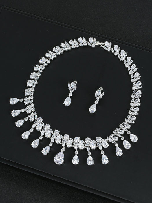 Wholesale Zircon Necklace Earrings suit Jewelry Full Diamond Water Drops Festival Wear