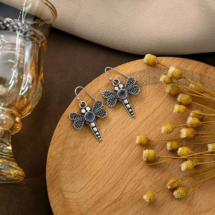 Wholesale Retro Feather Turquoise Earrings Dragonfly  Drop Round Earrings