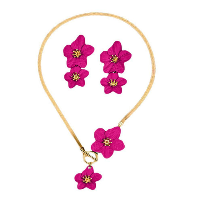 Wholesale Fashionable and elegant alloy flower pendant necklace earring set, grand and luxurious, fashionable and versatile