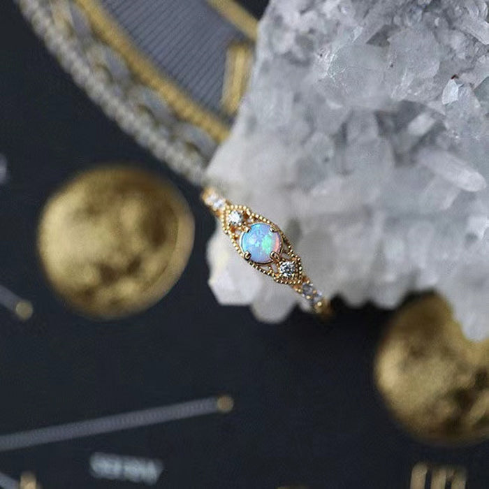 Wholesale Copper gold-plated ring, light luxury retro colorful ring for women, adjustable temperament, versatile