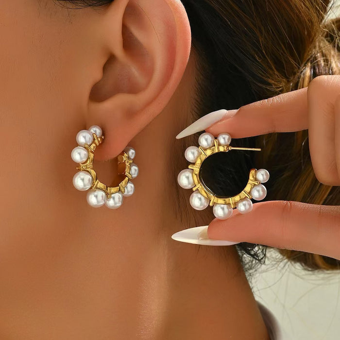 Wholesale Pearl Earrings C Type Earrings Stainless Steel Earrings