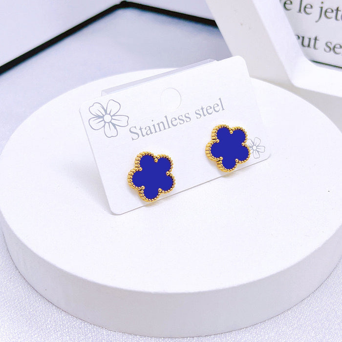 Wholesale Stainless Steel Five-Leaf Clover Bracelet Necklace Earring Set