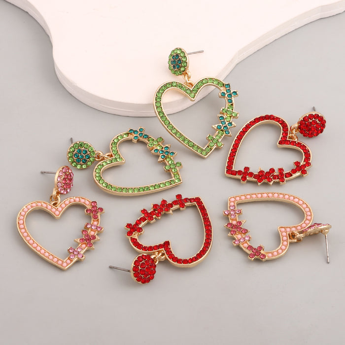 Wholesale heart-shaped rhinestone  beads alloy earrings Valentine's Day earrings for girlfriend