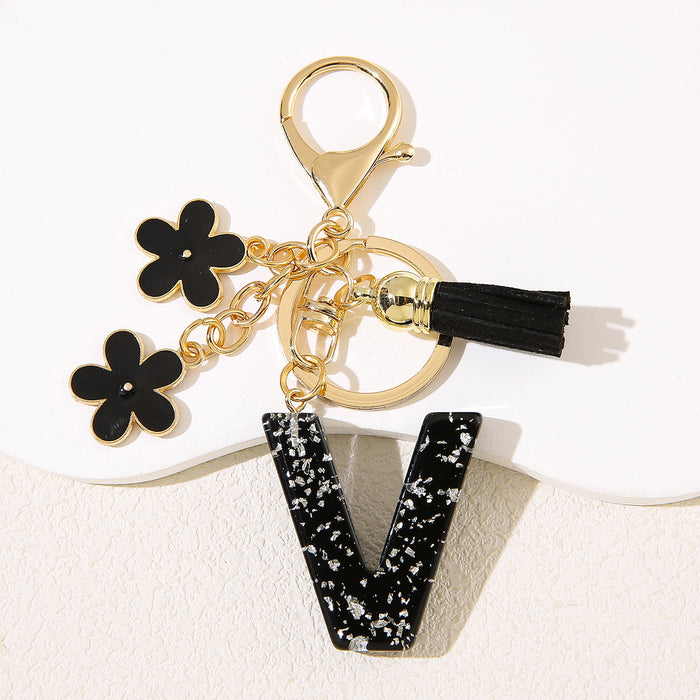 Wholesale Flower 26 English Letter Pendant Keychain Letter Keychain Women's Bag Accessories