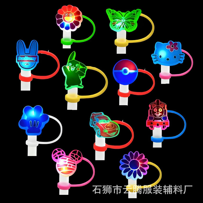 Wholesale 10pcs Silicone Straw Cap Cartoon Led Light Dustproof Straw Cap Recyclable
