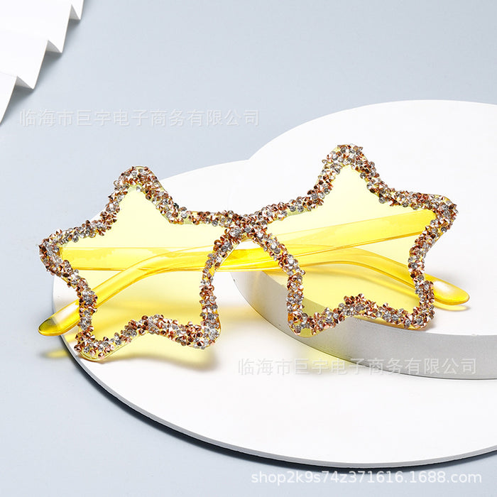 Wholesale Frameless pentagram personalized sunglasses with handmade diamond inlay