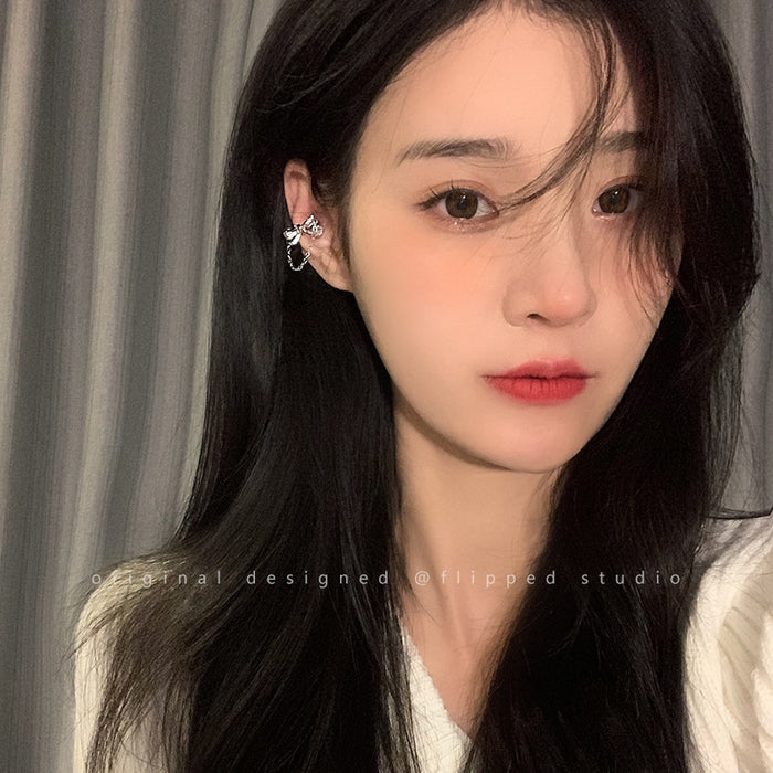 Wholesale Butterfly knot tassel ear clip without ear hole earrings, high-end and elegant temperament ear bone clip