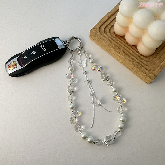 Wholesale Crystal Mobile Phone Chain Pearl Car Keychain Alloy Bag Hanging Ornaments
