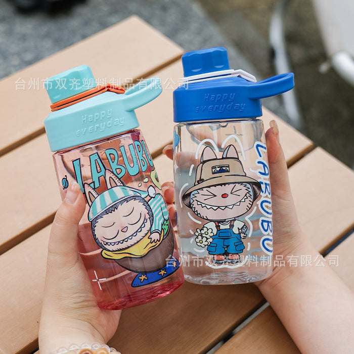 Wholesale Cartoon Pattern Transparent Plastic Cup Large-Capacity Water Cup,  Anti-Fall Cup,  Direct Drinking Rope,  Portable Cup