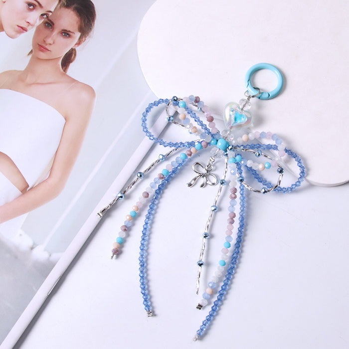 Wholesale crystal alloy bow bag pendant fashion mobile phone chain handmade beaded keychain