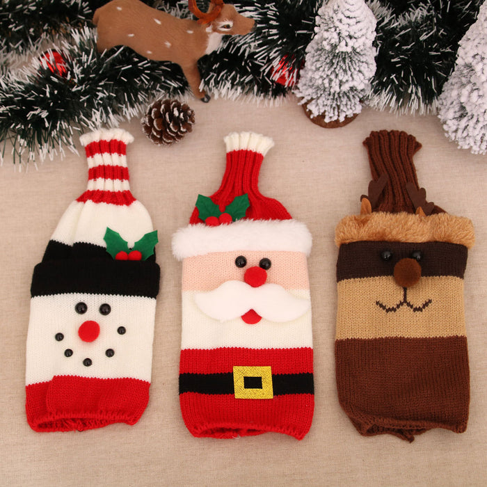 Wholesale Christmas Decorative Wine Bottle Set Knitted Wool Red Wine Set Christmas Restaurant Hotel Atmosphere Decoration