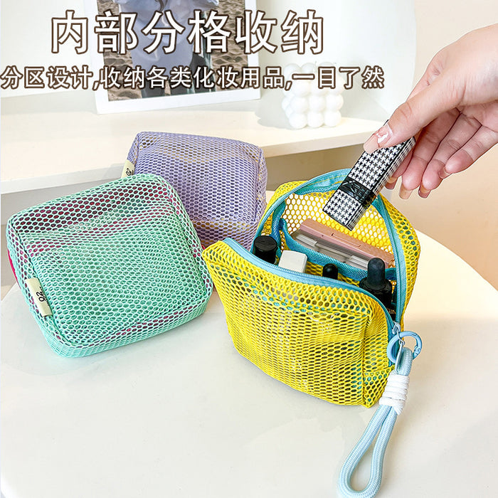 Wholesale mini coin purse large capacity mesh cosmetic bag dopamine mesh cloth lady mouth red envelope color