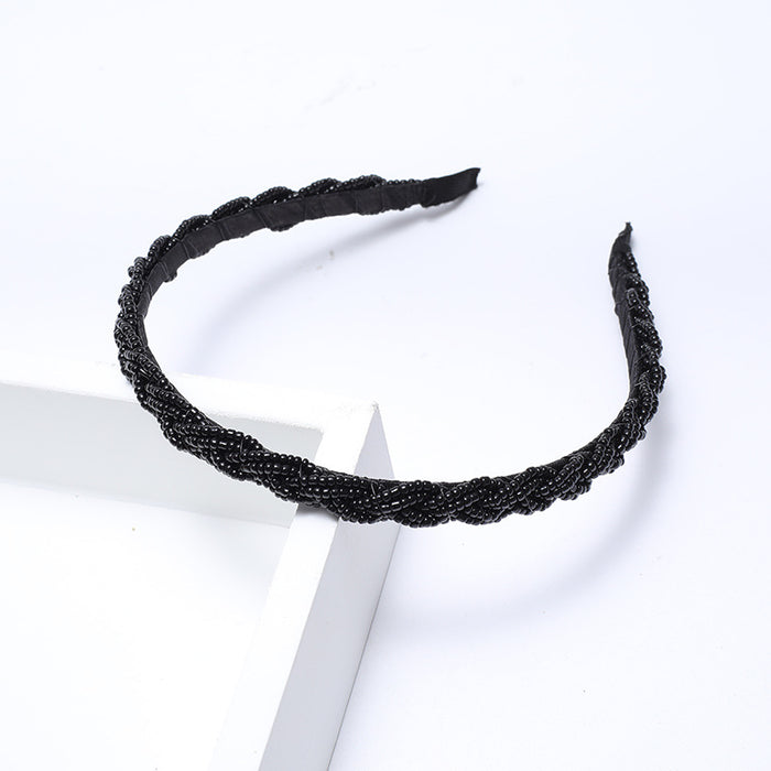Wholesale Beaded twisted braid headband with millet beads crystal hairpin handmade beaded crystal hair accessories