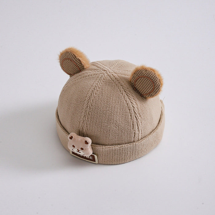 Wholesale Cartoon bear head in autumn and winter knitted thick children' s brimless duck tongue hat bear ears
