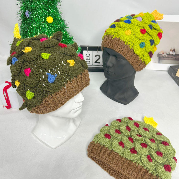 Wholesale Christmas handmade yarn knitted hat for autumn and winter warmth Christmas tree star Christmas hat