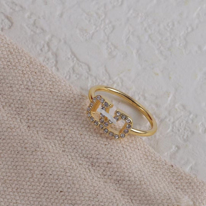 Wholesale Rhinestone brass material ring simple niche design ring