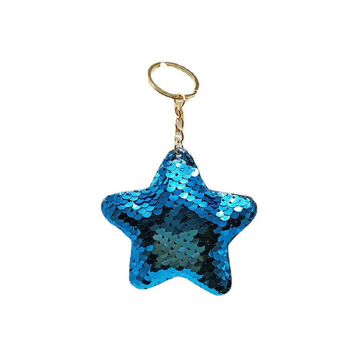 Wholesale Pentagram double-sided glitter keychain pendant