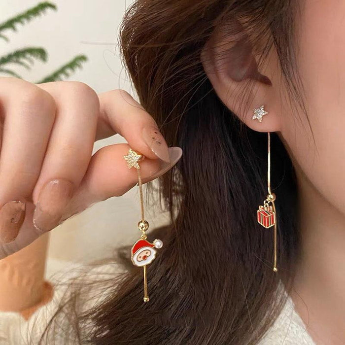 Wholesale Christmas Earrings  All-match Dropping Oil  Star Tassel Asymmetric Earrings