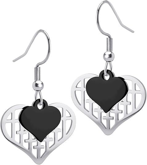 Wholesale Double matching heart-shaped stainless steel earrings pendant earrings, new style