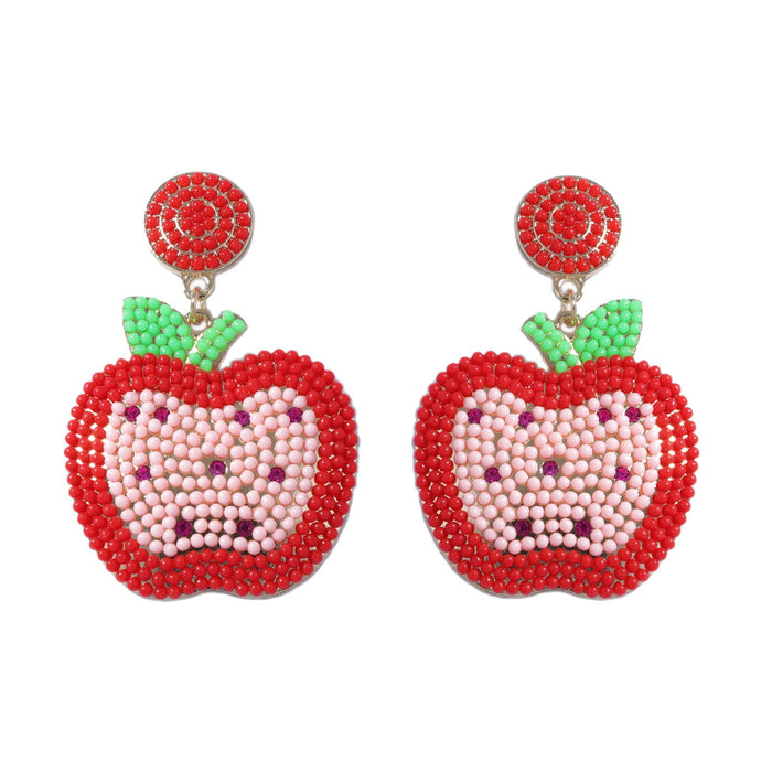 Wholesale Mixed Color Rice Beads Candy Color Apple Pendant Earrings Women's Holiday