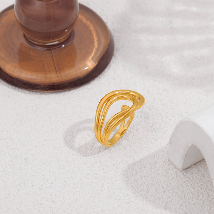 Wholesale New hollowed out line open ring with personalized and fashionable stainless steel electroplating and genuine gold color preservation ring