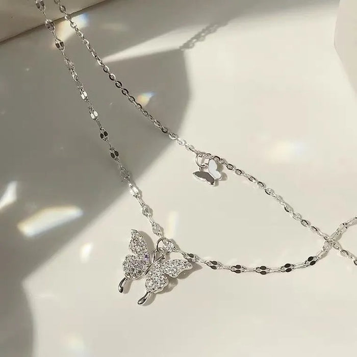 Wholesale Butterfly double-layer necklace that does not fade, collarbone chain with temperament, layered necklace, versatile