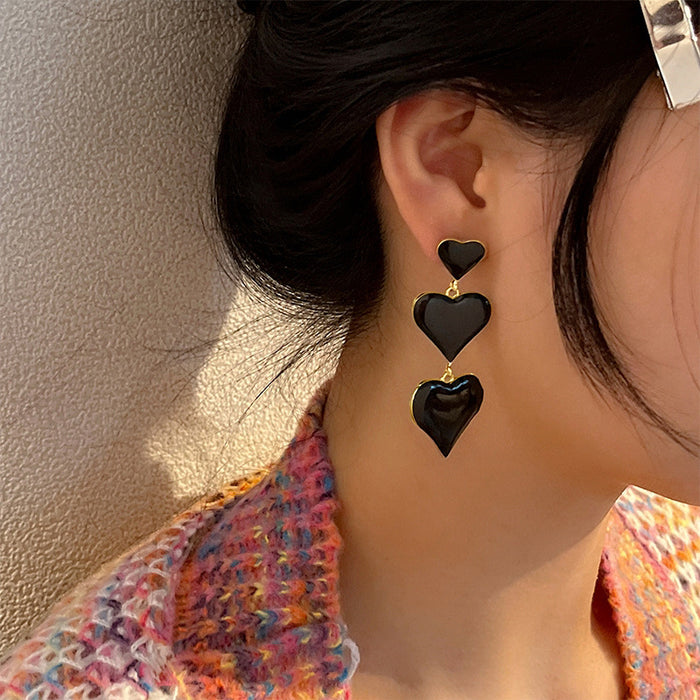 Wholesale New trendy peach heart long earrings, retro oil dripping heart-shaped earrings, silver needle earrings wholesale